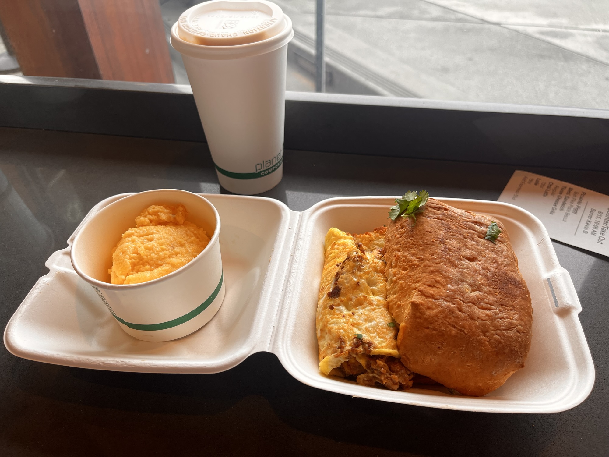 Mexican Breakfast biscuit sandwich at Honest Biscuits in Seattle, Washington.